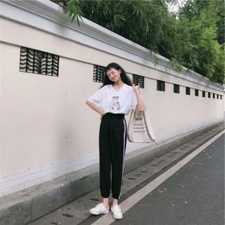 Set Jogger Bộ Thể Thao Nữ Line Phối Thun Unisex We Bare Bears Gấu Trắng S40