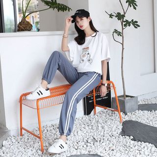 Set Jogger Bộ Thể Thao Nữ Line Phối Thun Unisex We Bare Bears Gấu Trắng S40