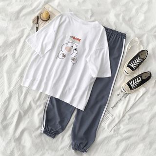Set Jogger Bộ Thể Thao Nữ Line Phối Thun Unisex We Bare Bears Gấu Trắng S40