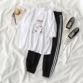 Set Jogger Bộ Thể Thao Nữ Line Phối Thun Unisex We Bare Bears Gấu Trắng S40