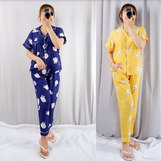 Đồ bộ pijama satin áo dài tay hình gấu bigsize 60- 70kg nhiều màu B468 giá sỉ