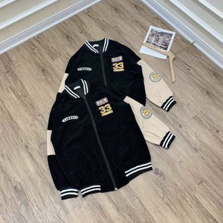 Áo Khoác Nhung Bomber 33 AKN12 kiểu dáng Bóng Chày Nam Nữ Kaki Nhung, Form Rộng Freesize 40-68kg Phong Cách Ulzzang