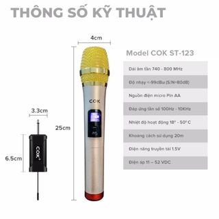 Micro Không Dây COK ST-123 (2 mic) - - BH 12 tháng - Micro Chuyên Dành Cho Mọi Loa Kéo Và Âm Ly - Lỗi Đổi Mới