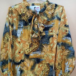 Áo kiểu nữ trung niên sơ mi họa tiết vải Man.go(Mã 148)