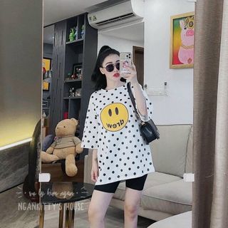 Đồ bộ nữ in mặt cười chấm bi chất cotton co giản, thoáng mát