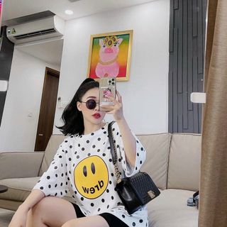 Đồ bộ nữ in mặt cười chấm bi chất cotton co giản, thoáng mát