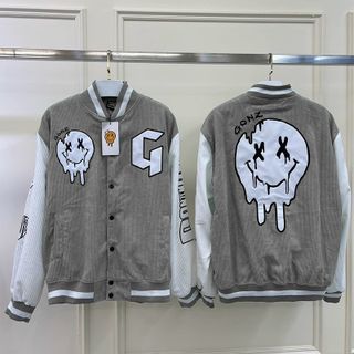 Áo khoác nhung kiểu bomber logo in chữ G, logo thêu toàn thân sắc nét