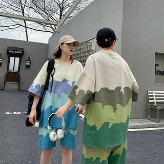 Đồ bộ mặc nhà dạo phố chất thun lạnh in 3D loang đẹp