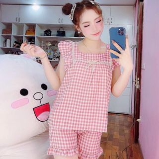 Set bộ đồ nữ quần sóc đẹp thiết kế sọc caro