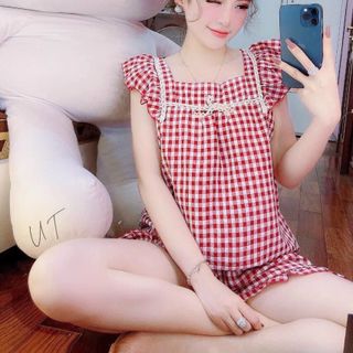 Set bộ đồ nữ quần sóc đẹp thiết kế sọc caro