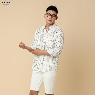 ÁO SƠ MI TAY DÀI IN CHỮ 2 MÀU -B313