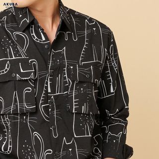 ÁO SƠ MI TAY DÀI IN CHỮ 2 MÀU -B313