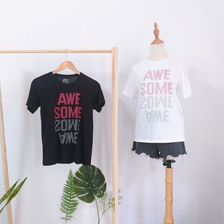 Áo phông nữ in chữ Awsome cách điệu độc đáo chất thun cotton đơn giản dễ mặc mẫu áo thun bán chạy