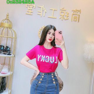 Áo phông nữ in chữ lucky thun cotton mẫu sang chảnh đơn giản dễ mặc freesize
