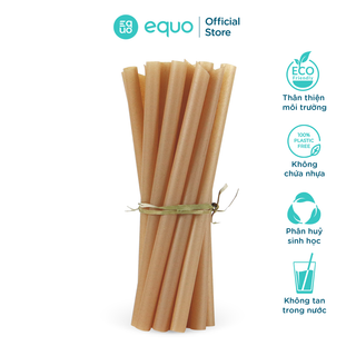 Ống hút bã mía bọc giấy EQUO logo không tan trong nước thùng 1000 ống size Boba 6*200mm, cắt xéo