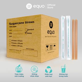Ống hút bã mía bọc giấy EQUO logo không tan trong nước thùng 1000 ống size Boba 6*200mm, cắt xéo giá sỉ