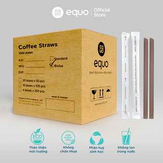 Ống hút cà phê bọc giấy EQUO logo không tan trong nước thùng 1000 ống size Boba 12*200mm, cắt xéo giá sỉ