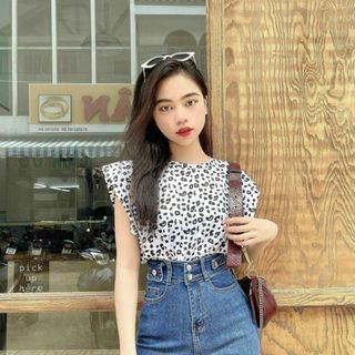 Quần Jean Nữ Ống Loe Cạp Cao 2 Nút Kiểu Túi Nắp