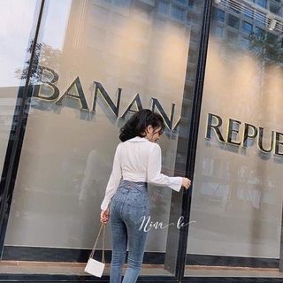 Quần Jean Skinny Nữ Cạp Cao 3 Nút Kèm Dây Chéo Sau Lưng Đầy Cá Tính