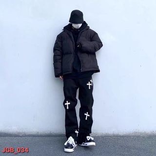 Quần Kaki Baggy Unisex Form Rộng In Thánh Giá Phong Cách Uzzlang Thời Thượng Trẻ Trung HipHop