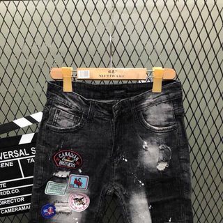 Quần Short Jean Nam In Thêu Xé Quần Phong Cách Hiphop StreetStyles