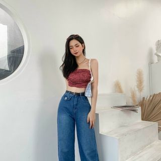 Quần Jean Baggy Nữ Kiểu Ống Suông có Nắp Túi