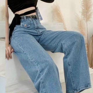 Quần Jean Baggy Nữ Kiểu Ống Suông có Nắp Túi
