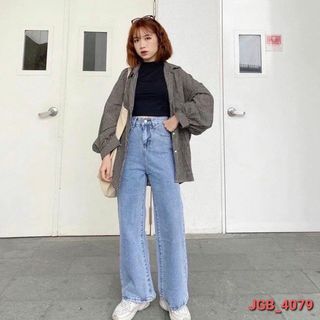 Quần Jean Baggy Nữ Kiểu Ống Suông Xanh Xắn Gấu Quần Phong Cách Giản Đơn