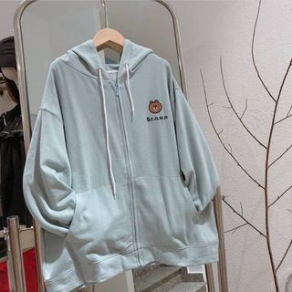 Áo khoác chống nắng thun nỉ, nón 2 lớp logo thêu gấu BROWN