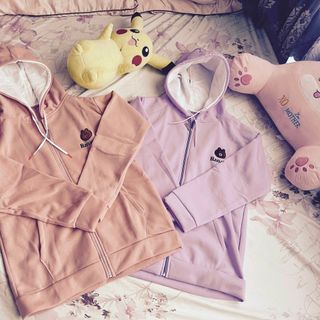 Áo khoác chống nắng thun nỉ, nón 2 lớp logo thêu gấu BROWN