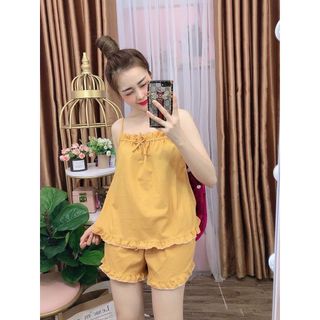 Bộ tiểu thư mặc nhà chất lụa sattin mềm mịn, áo 2 dây quần đùi trơn đẹp