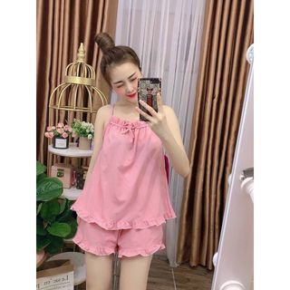 Bộ tiểu thư mặc nhà chất lụa sattin mềm mịn, áo 2 dây quần đùi trơn đẹp