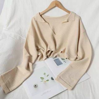 Áo croptop cổ V thun gân tay dài mẫu bán chạy