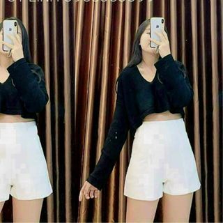 Áo croptop cổ V thun gân tay dài mẫu bán chạy