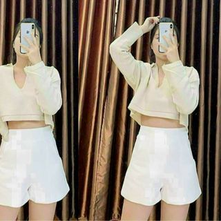 Áo croptop cổ V thun gân tay dài mẫu bán chạy