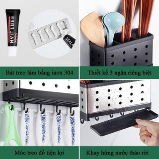 Đựng Đũa Muỗng Inox 304 3 Ngăn SENNAI Có Khay Hứng Nước