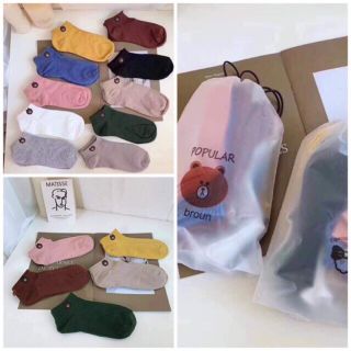 Đôi Tất Gấu Cổ Ngắn Brown Chất Cotton Co Giãn Thoáng Khí Khử Mùi - Vớ Nam Nữ Nhiều Màu Kèm Túi Zip 10 Đôi_ TSDL44 -