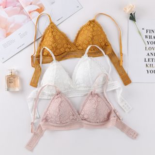 Áo Bra Kiểu Pháp - Áo Lót Ngực Ren Không Gọng Đệm Mỏng Nâng Ngực Họa Tiết Hoa Có Móc Cài Sau Freesize