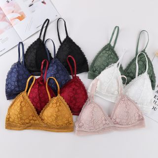Áo Bra Kiểu Pháp - Áo Lót Ngực Ren Không Gọng Đệm Mỏng Nâng Ngực Họa Tiết Hoa Có Móc Cài Sau Freesize