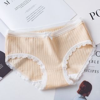 Quần lót nữ cotton kháng khuẩn co giãn 4 chiều họa tiết gân tăm viền ren