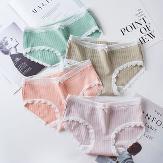 Quần lót nữ cotton kháng khuẩn co giãn 4 chiều họa tiết gân tăm viền ren