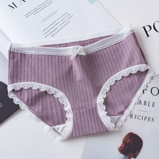 Quần lót nữ cotton kháng khuẩn co giãn 4 chiều họa tiết gân tăm viền ren