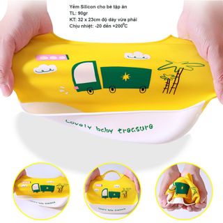 Yếm Silicon cho bé ăn dặm cao cấp nhiều hình dễ thương, yếm nhựa có máng cho bé tập ăn
