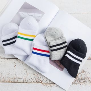 Tất / Vớ Nam Nữ Cổ Cao Vintage Kẻ Sọc màu Trắng Đen Xanh Đỏ Vàng phong cách Hàn Quốc
