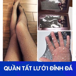 Quần tất lưới đính đá pha lê lấp lánh, sang chảnh