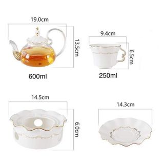 Bộ ấm trà cafe kèm đế đun nến bằng gốm sứ cao cấp phong cách Châu Âu