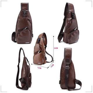 Túi Da Nam Đeo Chéo Unisex Cao Cấp Có Cổng Sạc Điện Thoại