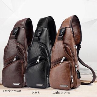 Túi Da Nam Đeo Chéo Unisex Cao Cấp Có Cổng Sạc Điện Thoại