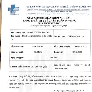 Kit test nhanh covid Hàn Quốc