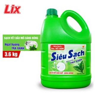 Nước Rửa Chén Lix Siêu Sạch Hương Trà Xanh can 3,6 kg Thùng 4 can